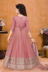 Peach Sequins Work And Zari Embroidered Ethnic Gown For Girls