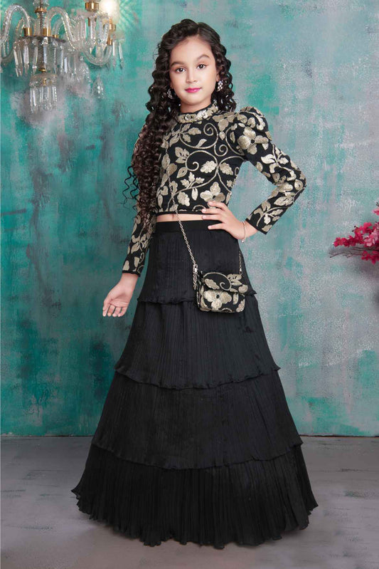 Elegant Black Sequin Work Lehenga Choli For Girls