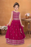 Elegant Rani Pink Sequins Embroidered Lehenga Choli With Dupatta For Girls
