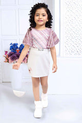 Stylish Onion Pink Printed Dress With Sling Bag For Girls