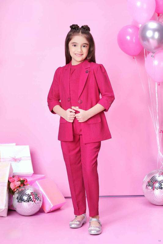 Stylish Pink Co-Ord Set With Blazer For Girls