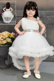 White Net Tailback Party Wear Frock With Bow Embellishment For Girls