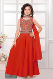 Rust Orange Embroidered Palazzo Set with Dupatta For Girls