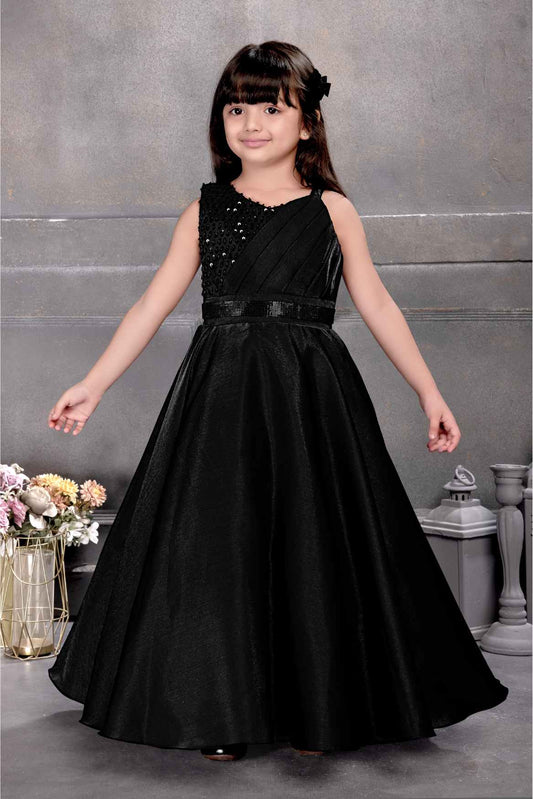 Black Sequins And Stone Work Party Wear Gown For Girls