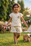 Adorable Girls Ivory Floral Print Top & Shorts Set with Ruffle Details
