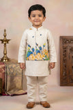 Ivory Kurta Pyjama Set with Floral Printed Nehru Jacket For Boys
