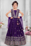 Purple Sequins Embroidered Lehenga Choli Set for Girls