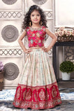 Traditional Cream & Pink Embroidered Pattu Pavadai Set for Girls