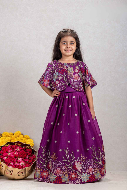 Purple Sequin And Embroidery Work Lehenga Choli For Girls