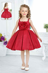 Red Frock With Floral Embellished For Girls