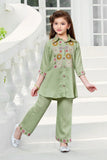 Soft Pista Green Embroidered Co-ord Set For Girls