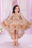 Fawn Sequin Bodice Party Wear Frock with Ruffle Hem & Bow Accent For Girls
