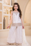 Cream Designer Embroidered Palazzo Set For Girls
