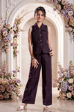 Girls Violet Co-Ord Set With Sleeveless Top And Wide-Leg Pants