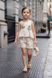 Girls Cream Peplum Top And Shorts Co-Ord Set with Floral Applique