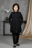 Black Sequins Embroidered Kurta Pajama Set with Ethnic Jacket for Boys