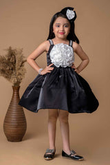 Black Pearl Work And Floral Embellished Party Wear Frock For Girls