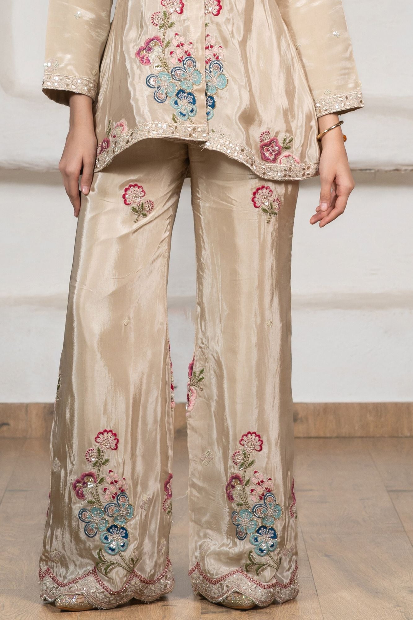 Girls Fawn Floral Embroidered Palazzo Set