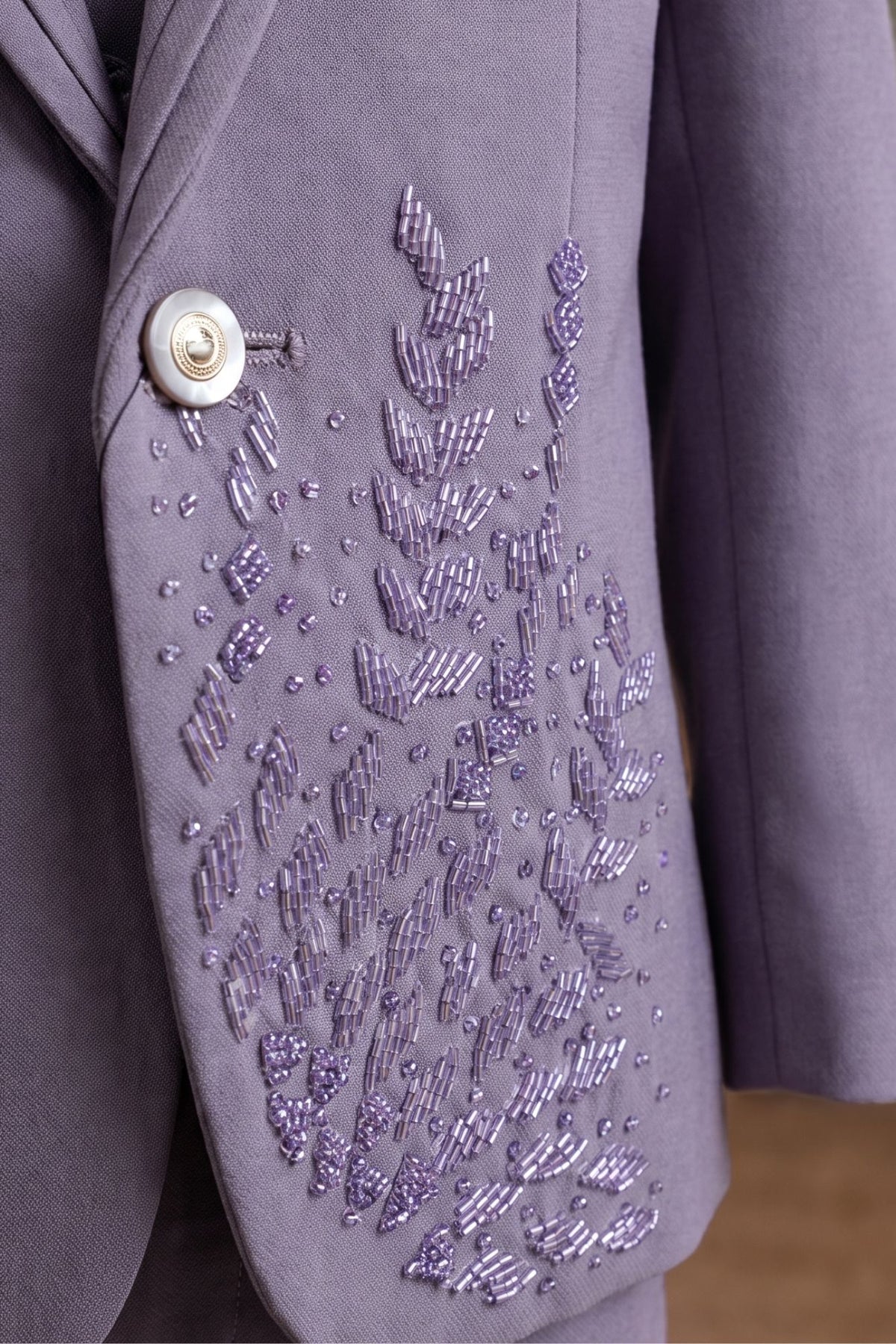 Boys Lavender Embellished Coat Suit With Waistcoat And Bow Tie