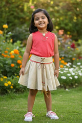 Peach Top with Beige Skirt For Girls