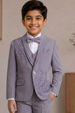 Boys Lavender Embellished Coat Suit With Waistcoat And Bow Tie
