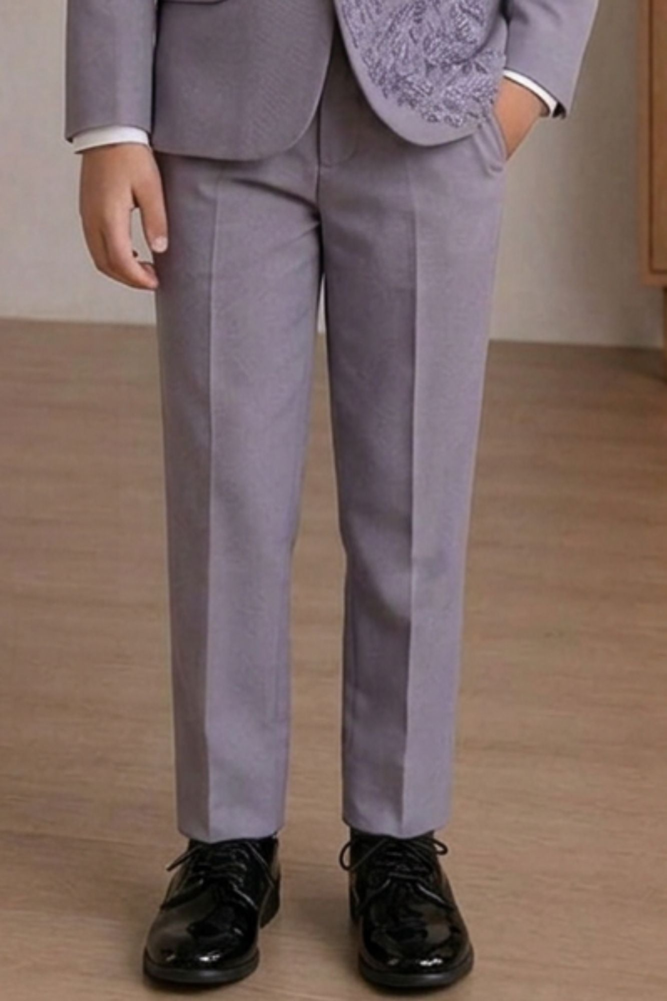 Boys Lavender Embellished Coat Suit With Waistcoat And Bow Tie