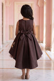 Girls Chocolate Brown Butterfly Embellished High-Low Party Wear Frock