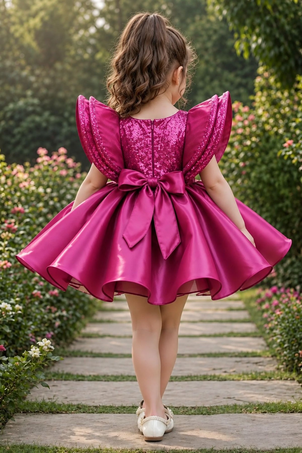 Pink Statement Bow Party Wear Frock for Girls
