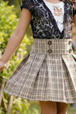 Lace Top With Checkered Skirt Set For Girls