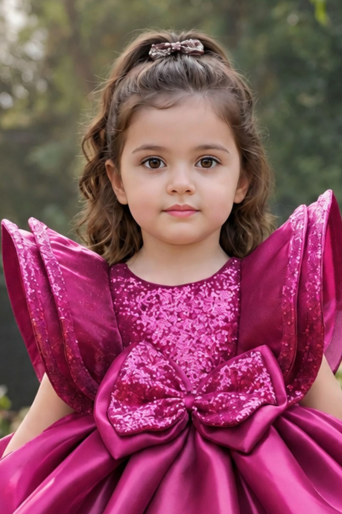 Pink Statement Bow Party Wear Frock for Girls