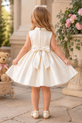 Girls Cream Floral Embroidered Cap Style Party Wear Frock