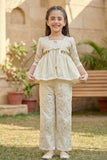 Cream Co ord Set with Floral Embroidery and Peplum Top For Girls