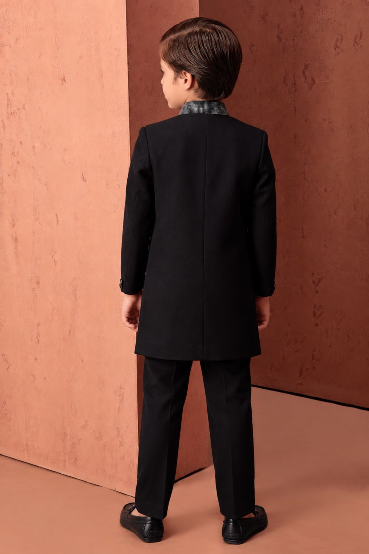 Boys Shimmering Black Sequin Embroidered Sherwani Set