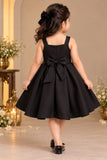 Black Sunflower Applique Party Wear Frock with Pleated Skirt For Girls