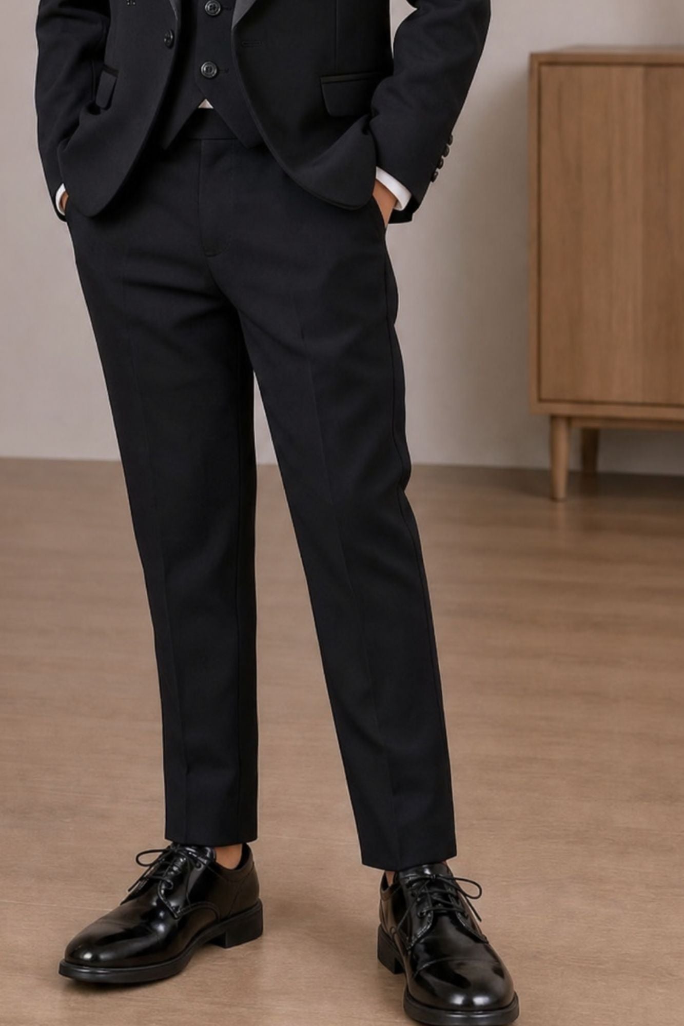 Boys Black Embellished Coat Suit With Waistcoat And Bow