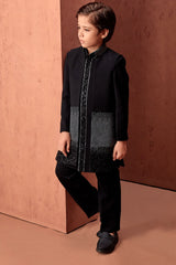Boys Shimmering Black Sequin Embroidered Sherwani Set