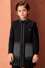 Boys Shimmering Black Sequin Embroidered Sherwani Set