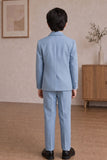 Boys Sky Blue Embellished Coat Suit With Waistcoat And Bow Tie