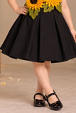 Black Sunflower Applique Party Wear Frock with Pleated Skirt For Girls