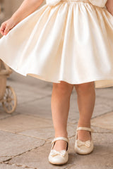Girls Cream Floral Embroidered Cap Style Party Wear Frock