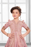 Onion Pink Floral Banarasi Gown For Girls