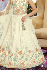 Cream Sequin And Embroidered Lehenga Choli Set For Girls