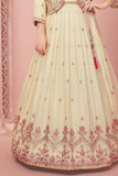 Ivory 3-Piece Embroidered Jacket Lehenga Set for Girls