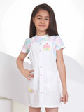 White Cotton Dungaree Dress with Pastel Checked Top for Girls