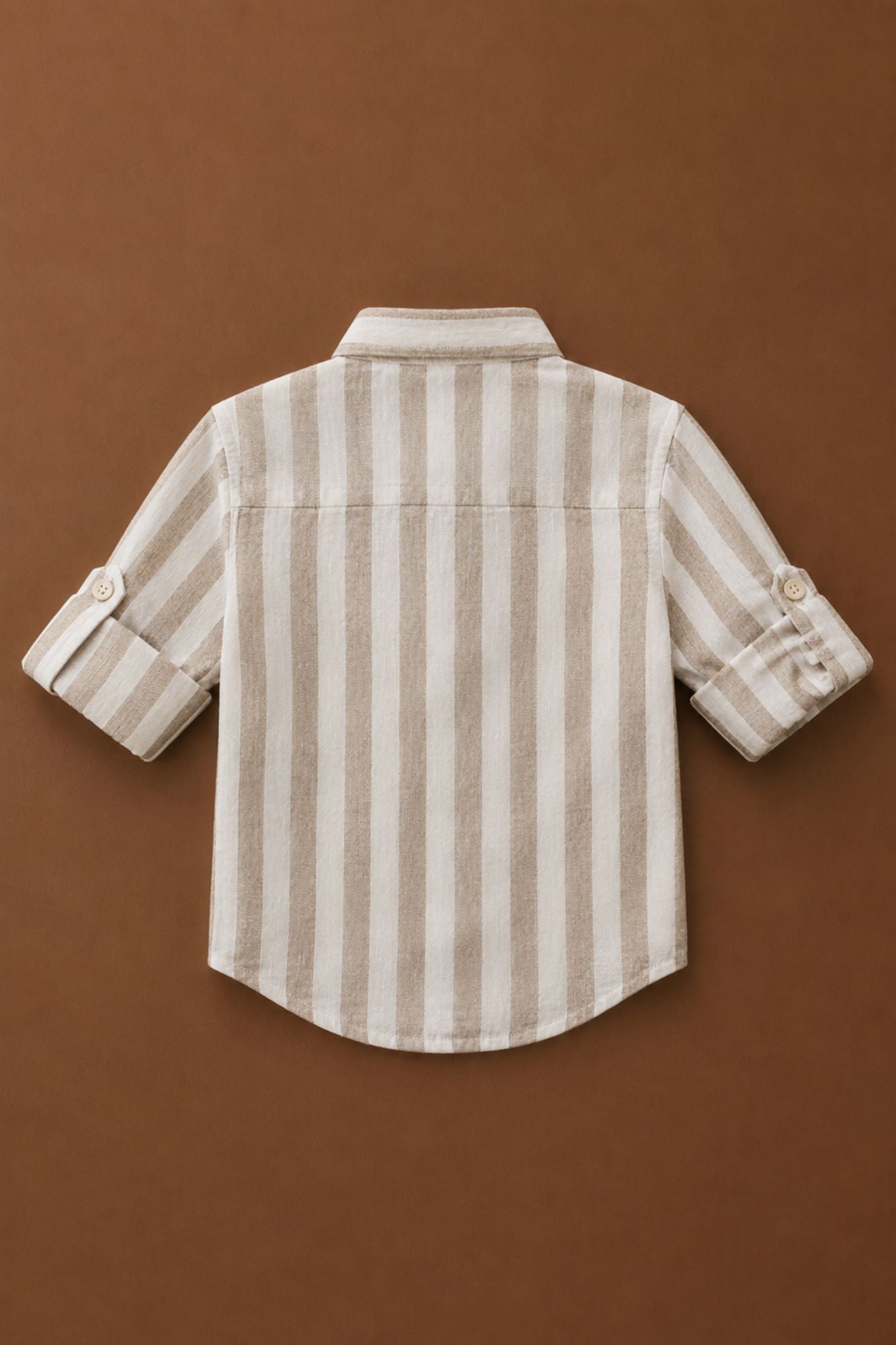 Boys Beige & White Striped Full Sleeve Casual Shirt