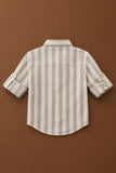 Boys Beige & White Striped Full Sleeve Casual Shirt