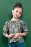 Designer Teal Blue Brocade Top And Dhoti Bottom Set For Girls