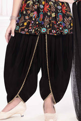 Black Embroidered And Sequin Work Top With Dhoti Bottom Set For Girls