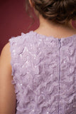 Girls Lavender Sequins Embellished Mermaid Gown with Textured Lace Detailing