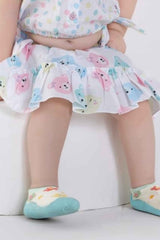 White Printed Cotton Casual Wear Skirt Set For Girls